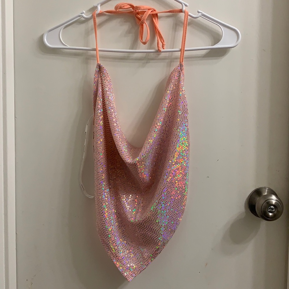 V Neck backless sparkly top
